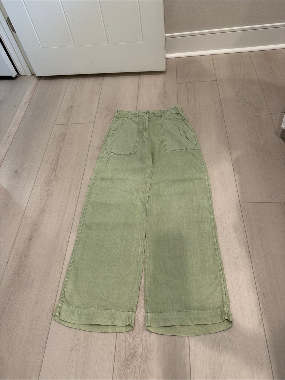 Zara Light Green Wide-Leg Linen Pants SZ S